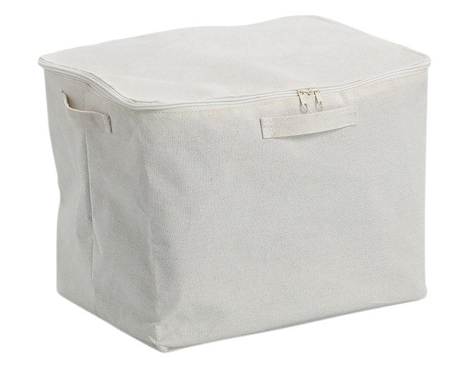Aufbewahrungsbox aus creme-weissem Polyestergewebe mit Reissverschluss, rechteckige Form, Masse 38x27x27 cm, ZELLER PRESENT.