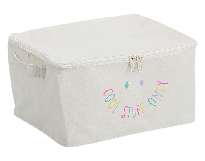 Creme-weisse Aufbewahrungsbox aus Polyestergewebe mit Reissverschluss, rechteckige Form, Masse 30x24x15 cm, von ZELLER PRESENT.