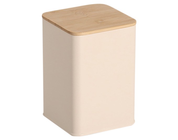Runde Vorratsdose aus Metall in Beige mit Bambusdeckel, Fassungsvermögen 1100 ml, Masse 9.5x9.5x14 cm, Zeller Present