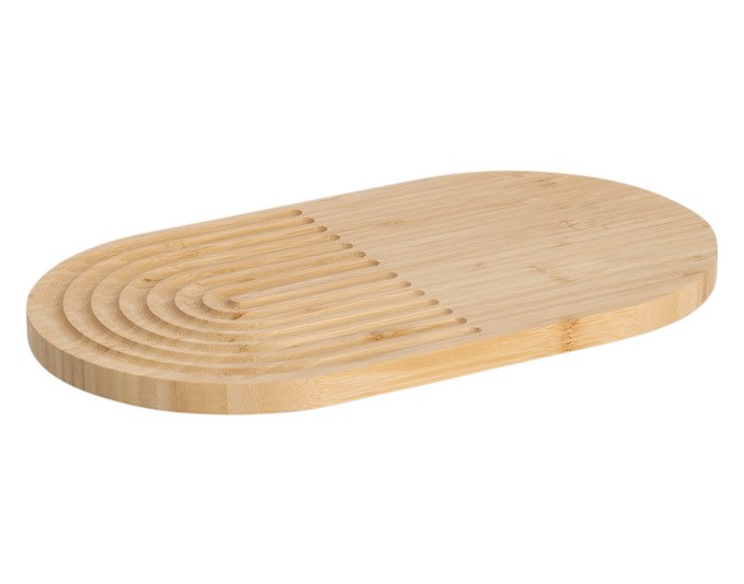 Rechteckiger Topfuntersetzer aus Bambusholz in Natur und Braun, Masse 35x20x1.5 cm, mit glatter Oberfläche und schlichtem Design.