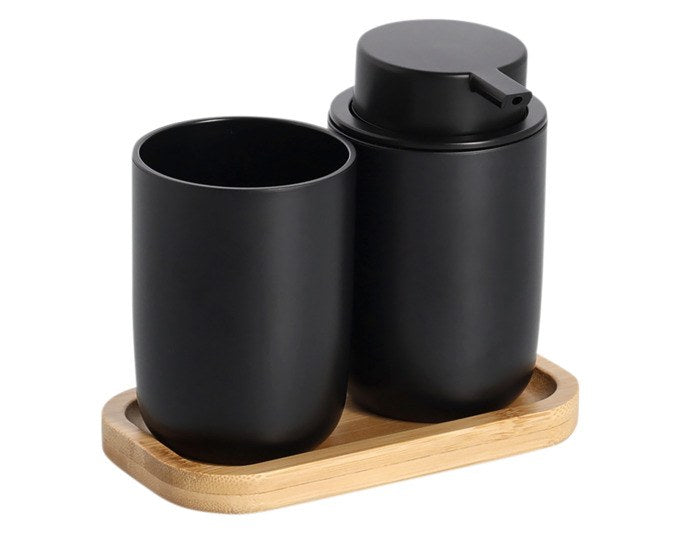 3-teiliges Bad-Accessoires-Set aus Kunststoff und Bambus, kompakte Behälter mit Bambusdeckel, Masse 16.5x9x13.5 cm, ZELLER PRESENT.