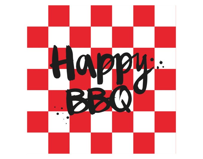 PPD Papierservietten Happy BBQ, 33x33 cm, dreilagiges Tissue, bedruckt in Rot, Weiss und Schwarz, gefaltet in 1/4-Falzung.
