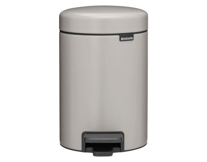 Grauer Treteimer BRABANTIA NewIcon mit 3 Liter Fassungsvermögen, Pedal, Deckel und herausnehmbarem Kunststoff-Inneneimer.