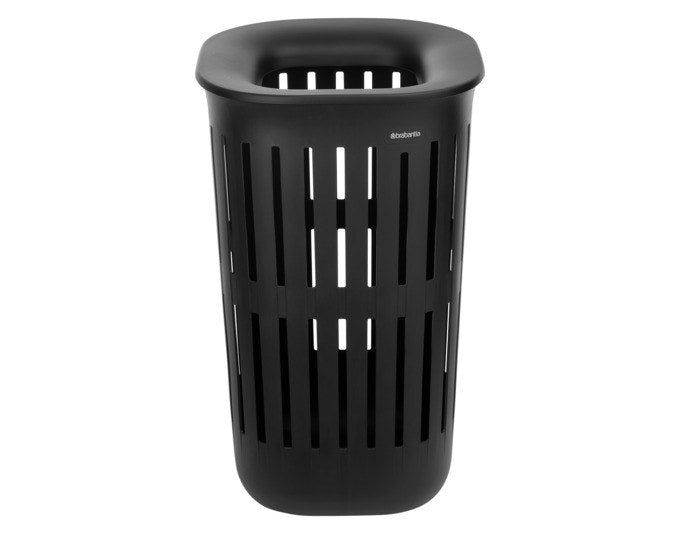 Schwarze Wäschebox Collect-It von BRABANTIA aus recyceltem Kunststoff mit Belüftungsschlitzen und drei Tragegriffen