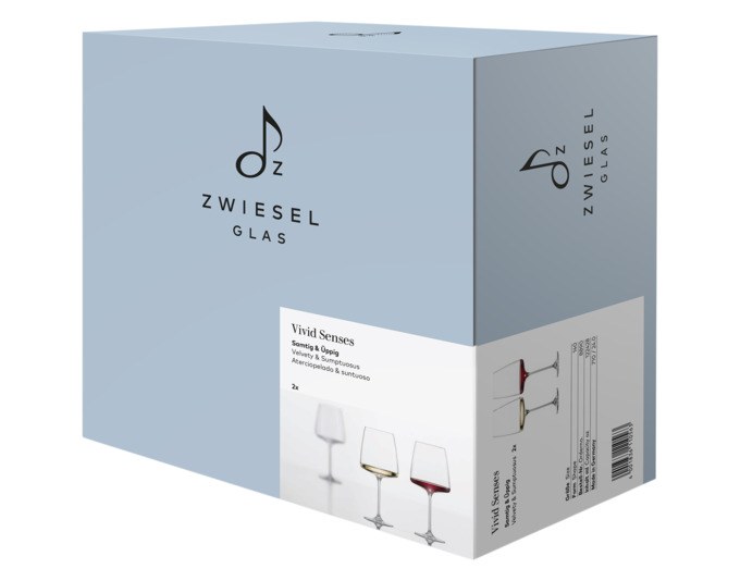 Zwei transparente Rotweingläser aus Tritan-Protect Kristallglas mit dünnwandiger, schlanker Kelchform, ZWIESEL GLAS Vivid Senses 140.
