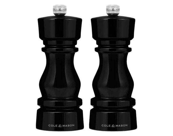 Produktfoto des COLE & MASON Pfeffer-/Salzmühlen Sets London in Schwarz, Acryl, mit einstellbarem Mahlwerk und Keramikmechanismus.