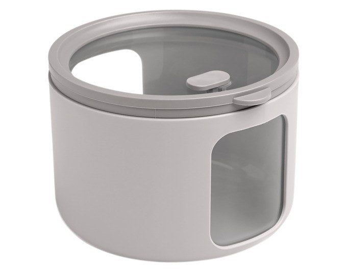 Runde Vorratsdose Tondo S in Silk-Grau von BLIMPLUS mit transparentem Deckel, seitlichen Fenstern und stapelbarem Design für Trockenware.