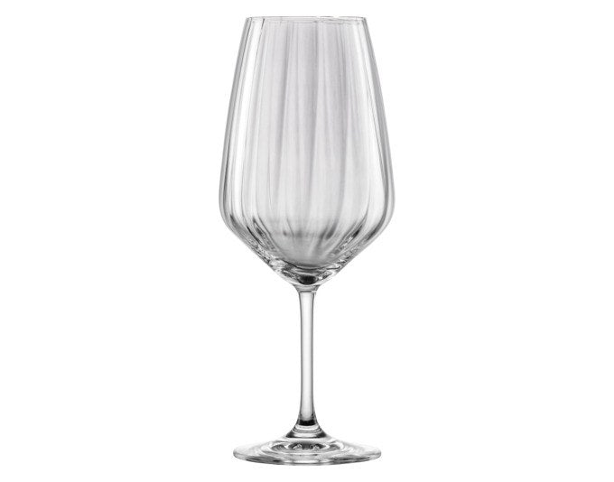Vier transparente SCHOTT ZWIESEL Spritzgläser Blossom 130 aus Tritan Kristallglas mit blütenartiger Kelchform und strukturierter Oberfläche.