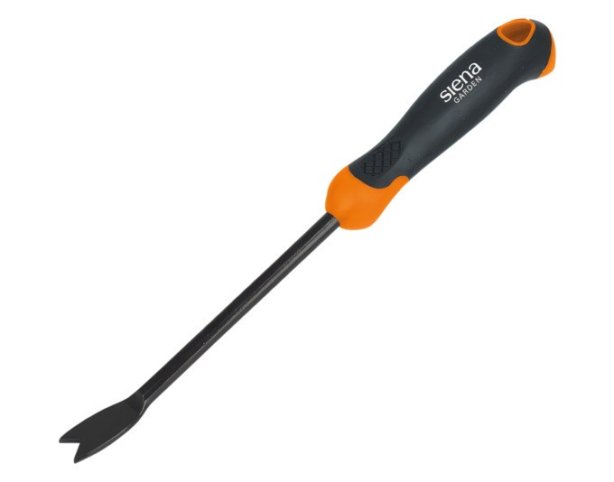 Unkrautstecher mit schwarz-orangem 2-Komponenten-Griff und pulverbeschichtetem Stahlkopf, Länge 32 cm, Gartenwerkzeug von SIENA GARDEN.