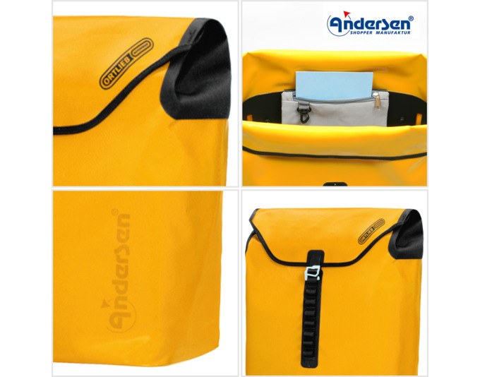 ANDERSEN Einkaufswagen Royal Ortlieb in Gelb mit Aluminiumgestell, wasserabweisender Tasche, zwei Rädern und Zugstange, Haushaltshilfe.