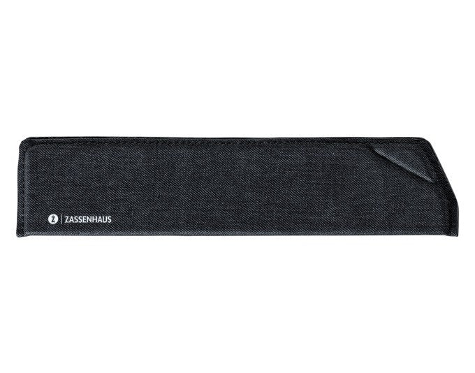 Schwarzer magnetischer Klingenschutz von ZASSENHAUS für Messerklingen, mit seitlicher Lasche und Massen 26 x 5.5 x 0.8 cm.