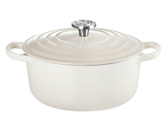 Roter runder Bräter Signature von LE Creuset aus emailliertem Gusseisen mit Deckel