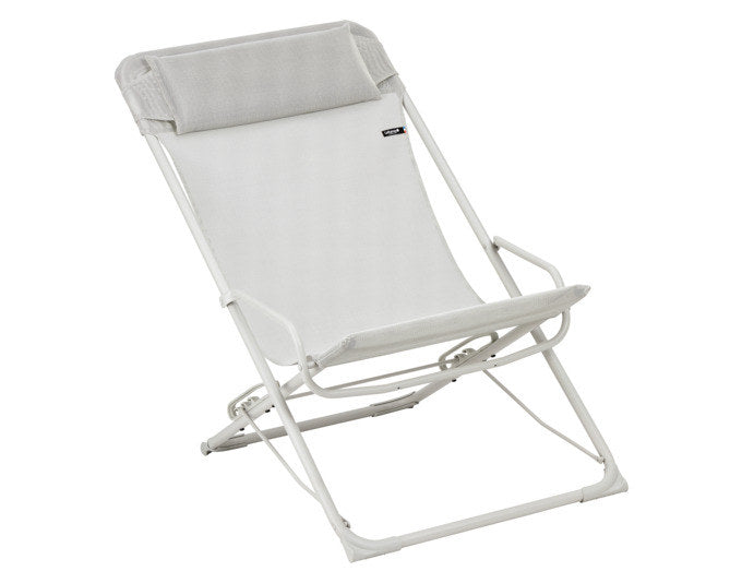 Schaukel-Liegestuhl Transaswing mit beige-brauner Colorblock-Bespannung und Rohrgestell aus Stahl