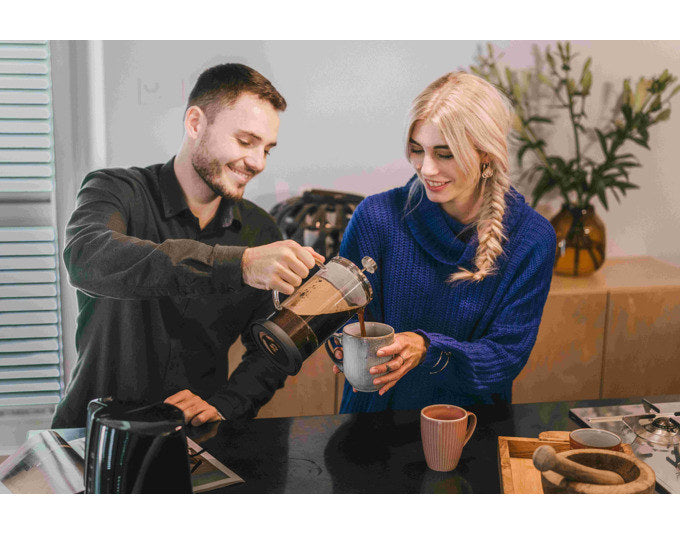 MELITTA Kaffeezubereiter mit transparenter Glaskanne aus Borosilikatglas, silbernem Presssieb aus Edelstahl und isolierendem Griff, Fassungsvermögen 1000 ml.