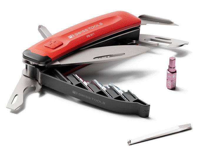 Rotes Taschenmesser NexusWork von PB Swiss Tools, Küchenmesser mit mehreren Werkzeugen