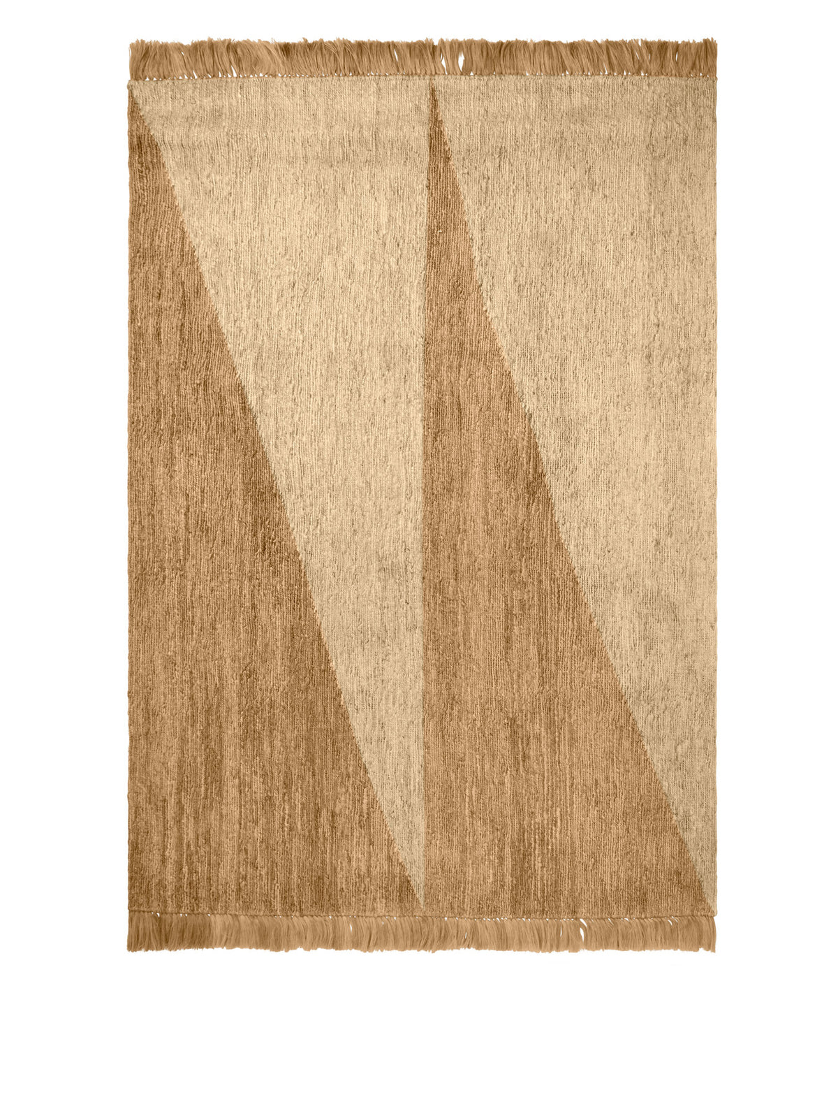 Studie Teppich von Ferm Living aus 100% Jute in Natürlich/Cremeweiss mit erhabenem Dreiecksmuster in Soumak-Webtechnik, rechteckige Form