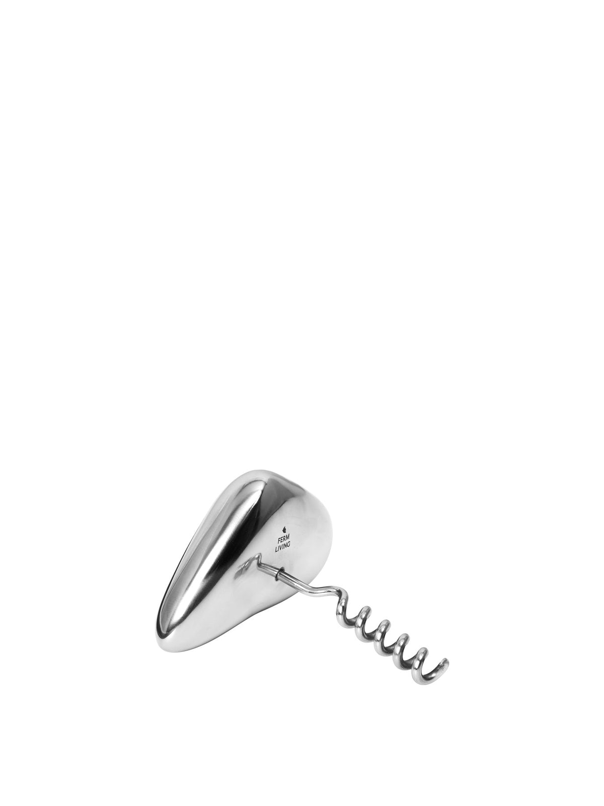 Foto des Orevo Korkenzieher von Ferm Living aus poliertem, verspiegeltem Edelstahl mit kompakter, handlicher Form für die Flaschenöffnung.