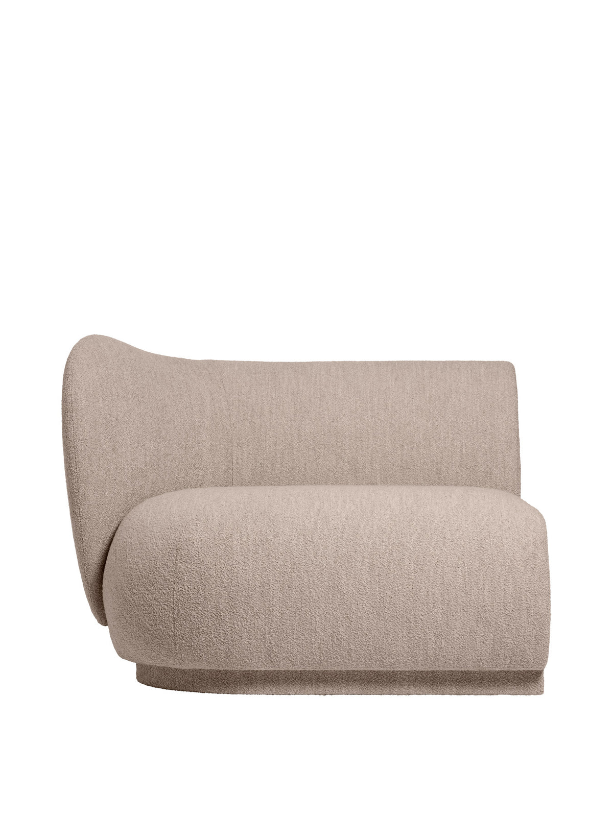 Rico Armlehne links, modulares Sofa mit runder Silhouette und Stoffbezug in hellem Ton