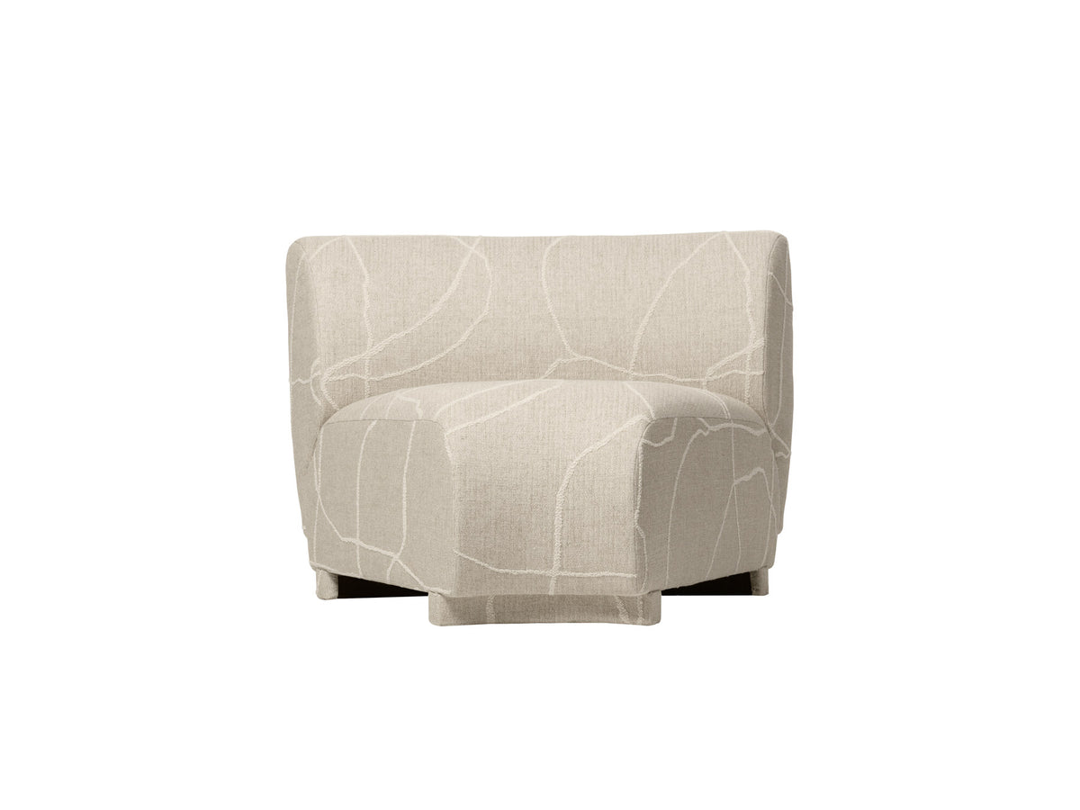 Modulares Sofa Rico Eckelement 45 mit gerundeter Form und gepolsterter Sitzfläche in hellem Stoff