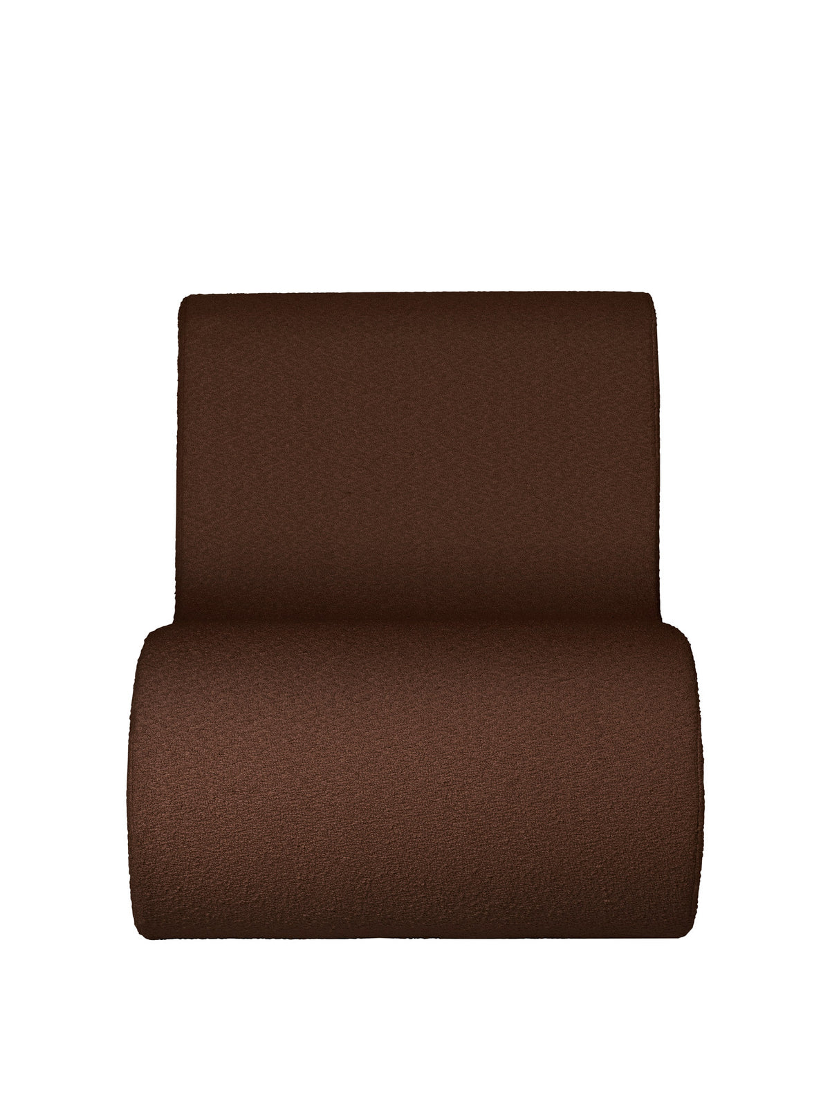 Rouli Center Module Pure Bouclé von Ferm Living, Outdoor-Sessel in Chestnut Brown mit abnehmbarem Bezug aus Bouclé-Stoff und abgerundeter Form.