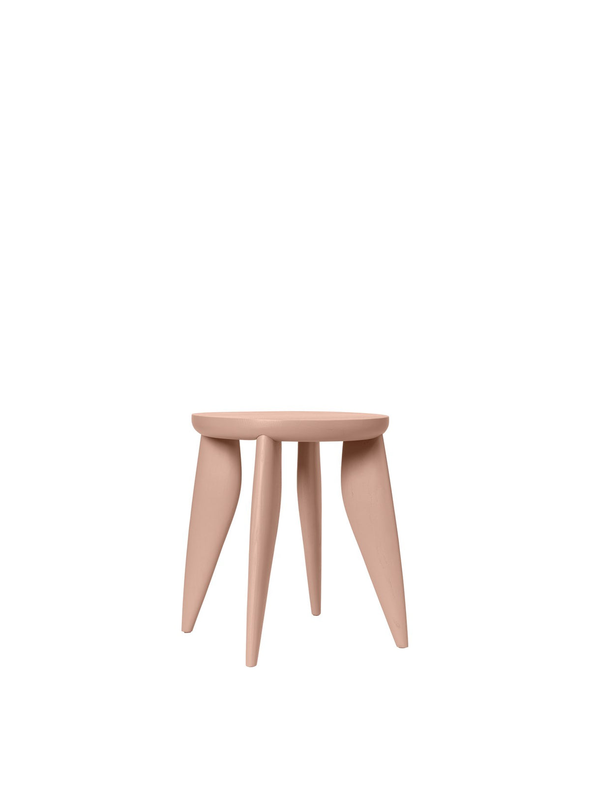 Kinderhocker Feve von Ferm Living aus massiver, FSC-zertifizierter Esche in Rose, mit schlanken Beinen und runder Sitzfläche, kompakte Bauform.
