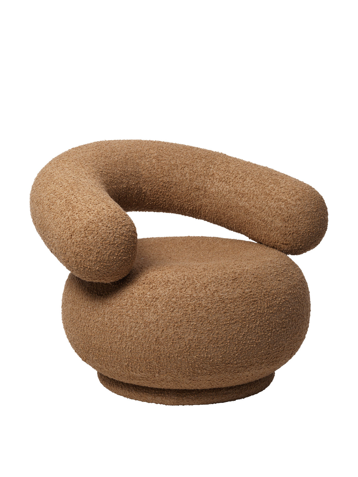 Orbo Drehsessel von Ferm Living in Raw Bouclé mit röhrenförmiger Rückenlehne und Standfuss