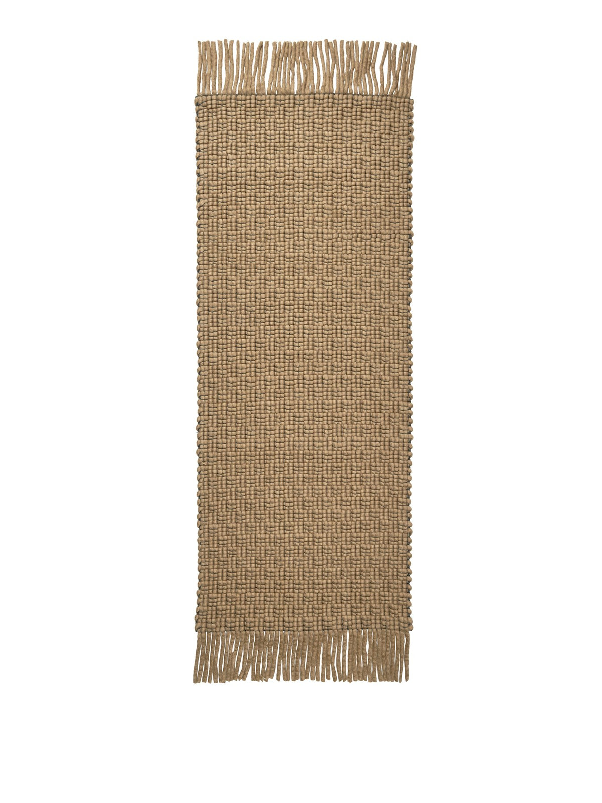 Handgewebter Läuferteppich aus Wolle und Baumwolle in Off-White und Schwarz mit langen Fransen an den Kanten, Format 80 x 200 cm