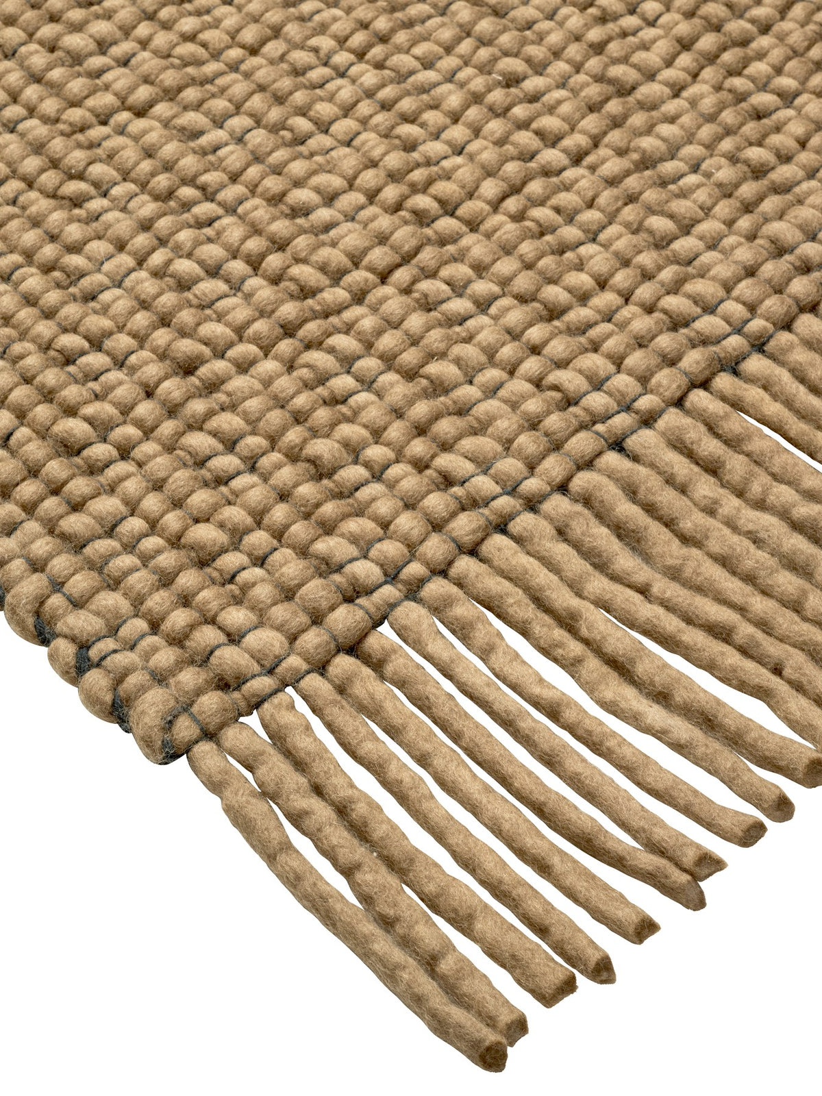 Handgewebter Läuferteppich aus Wolle und Baumwolle in Off-White und Schwarz mit langen Fransen an den Kanten, Format 80 x 200 cm
