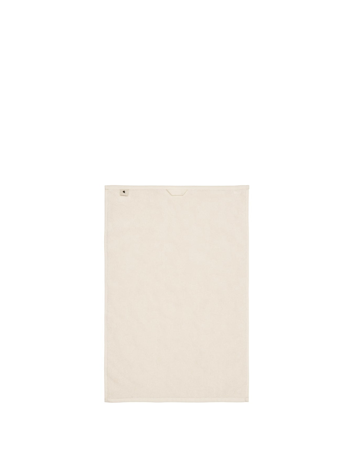 Off-White Gästehandtuch aus Bio-Baumwolle mit tonalem Blumenmuster und leicht erhabener Reliefstruktur, rechteckige Form, gefaltet liegend.