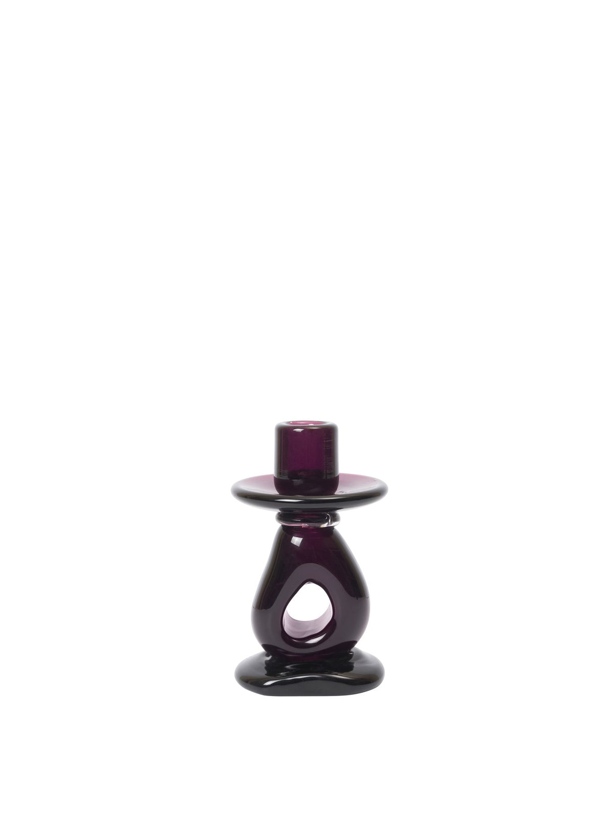 Mundgeblasener Kerzenhalter aus klarem Massivglas mit skulpturaler, fliessender Form, konzipiert für eine einzelne Kerze, Höhe 16 cm.