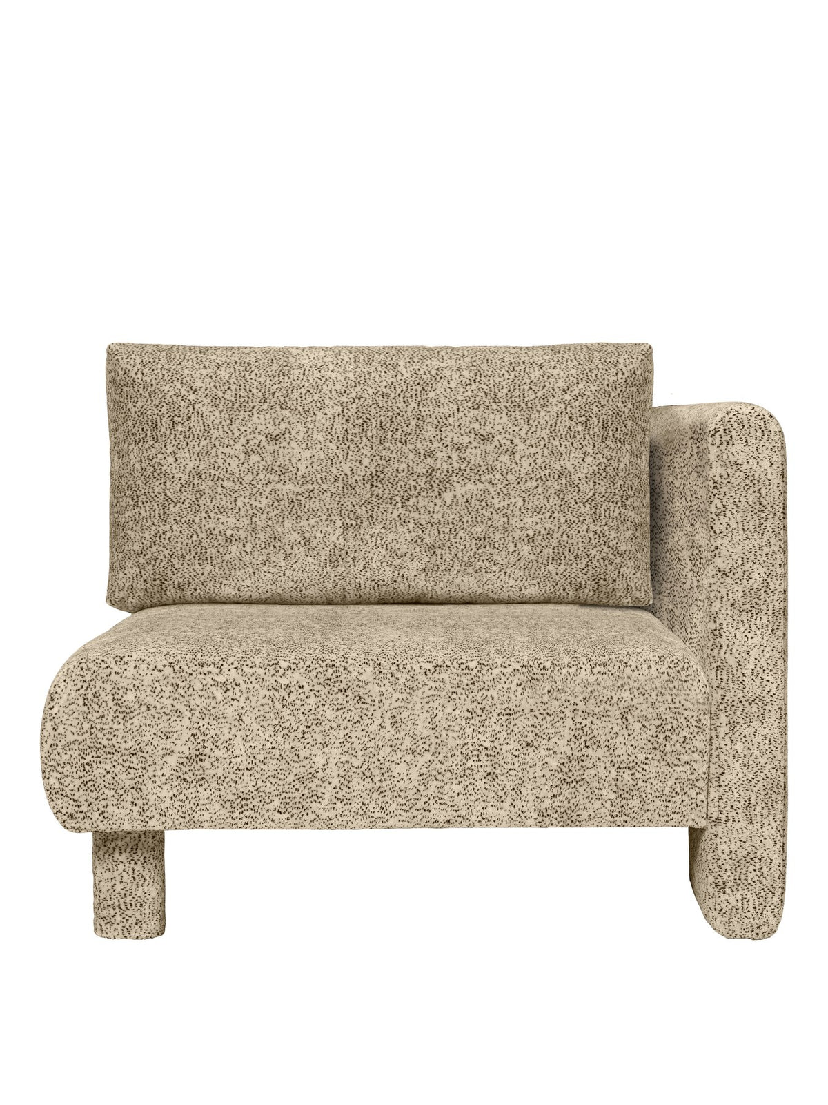 Sofa-Armlehne Dase R von Ferm Living in Poppy Samt, Farbe Butter/Black, mit gepolsterten Beinen und sichtbarer Holzstruktur der Rückenlehne.
