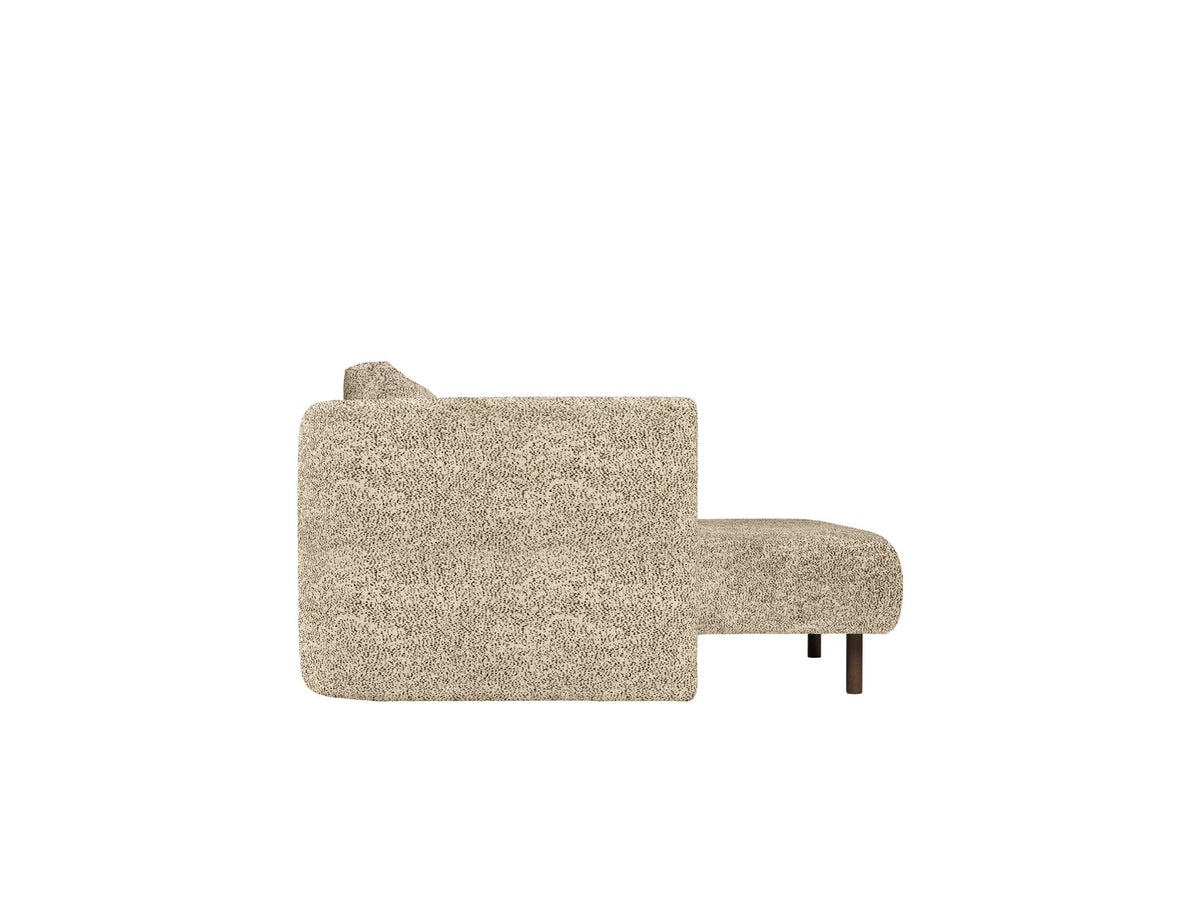 Dase Chaiselongue L in Poppy Velvet Samt, Farbe Butter/Black, mit gepolsterter Rückenlehne und wahlweise Massivholz- oder gepolsterten Beinen.