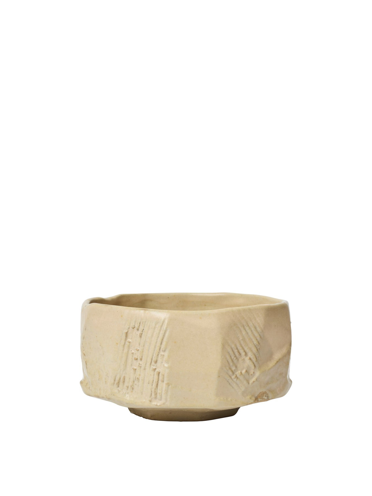 Kleine runde Keramikschale in Creme mit glasierter, unebener Oberfläche und organischer Form, handgefertigt aus Steinzeug.