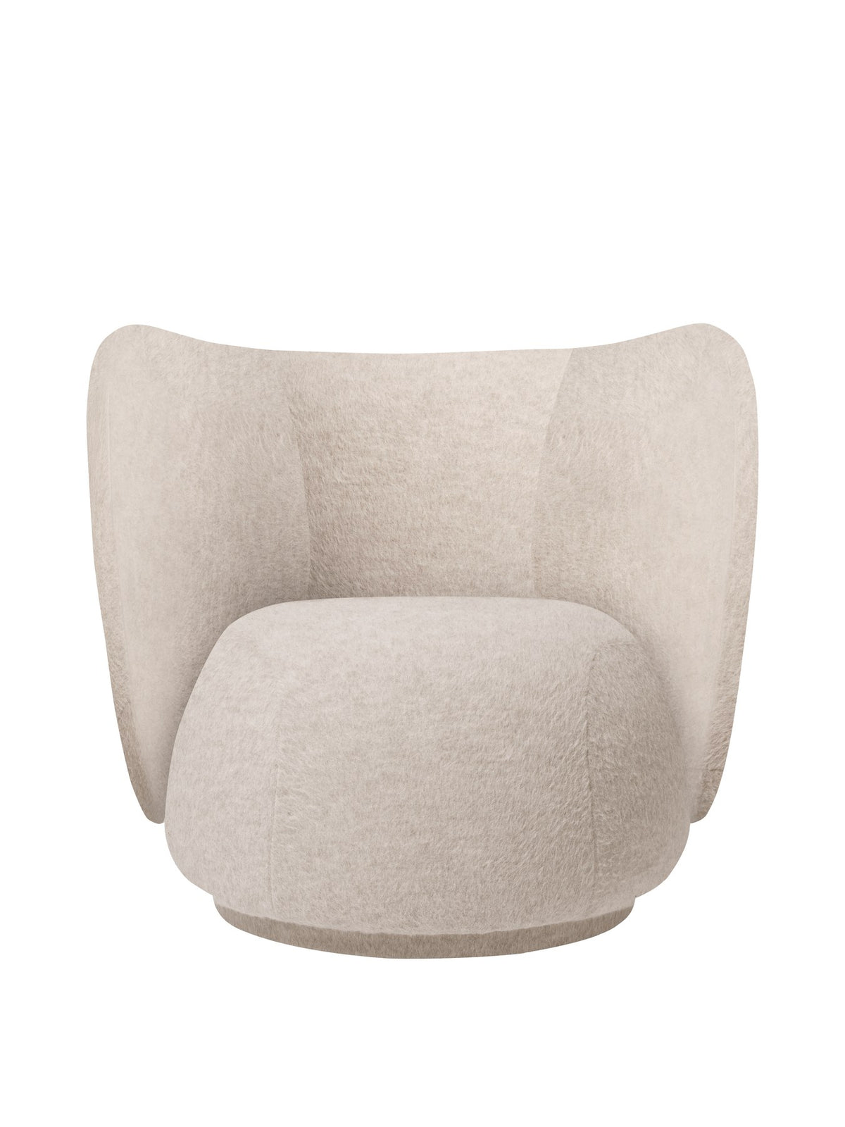 Lounge-Sessel Rico mit geschwungener Form, Bezug aus Soft Alpaca Stoff in Natur, Rückenlehne und Sitzfläche gepolstert, Füsse aus Kunststoff.