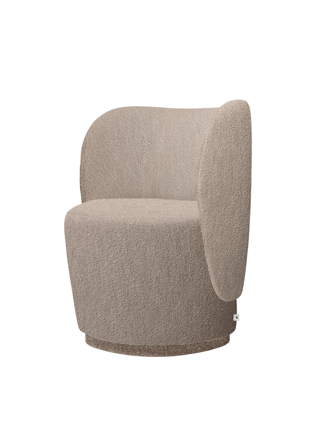 Drehsessel Rico Club von Ferm Living in Natur, Soft-Bouclé-Stoff, runde Rückenlehne, drehbarer Fuss aus Polyethylen.