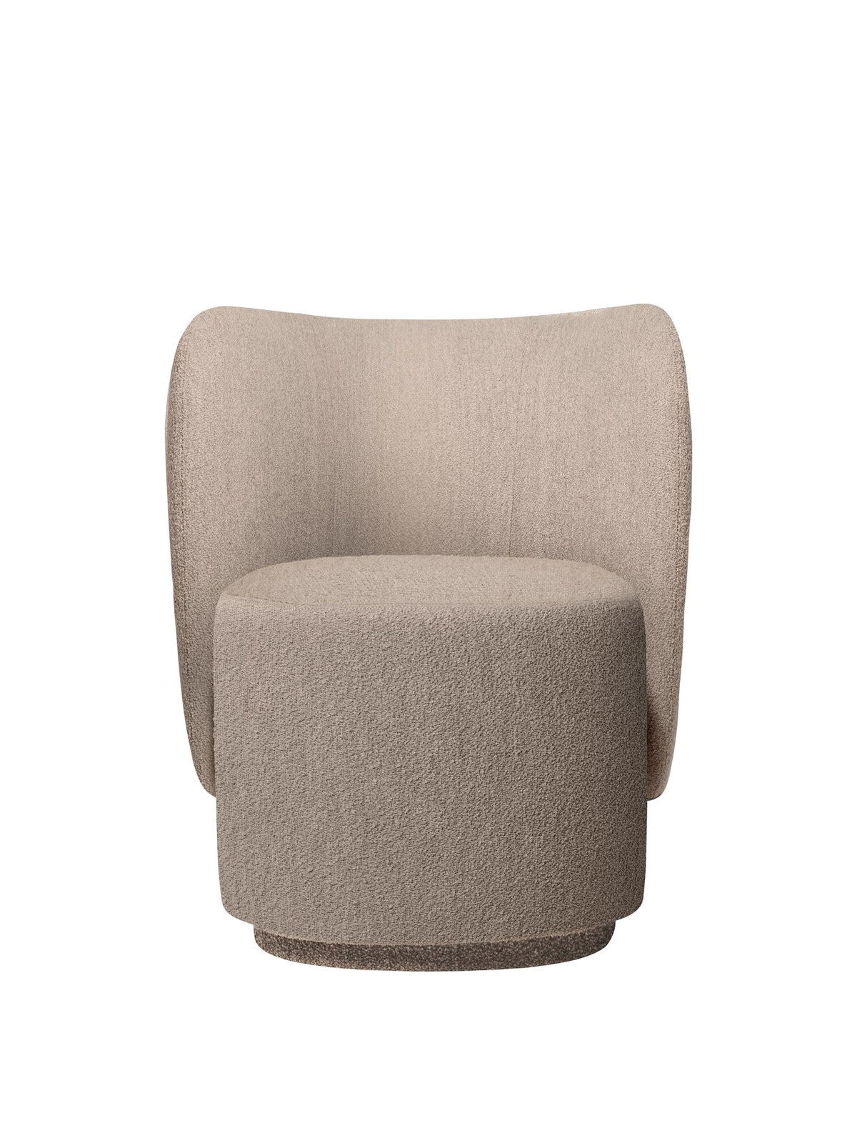 Drehsessel Rico Club von Ferm Living in Natur, Soft-Bouclé-Stoff, runde Rückenlehne, drehbarer Fuss aus Polyethylen.