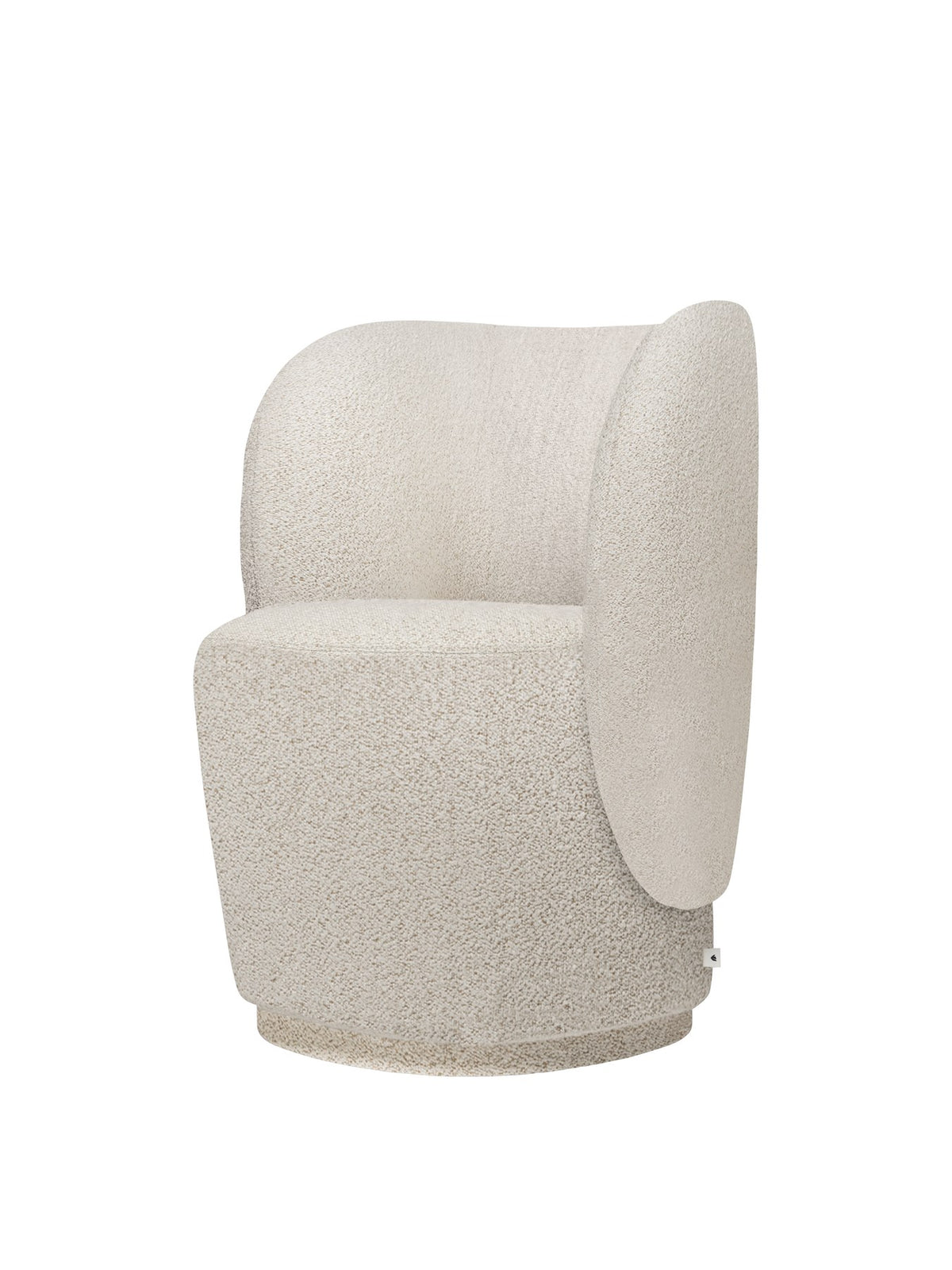 Drehsessel Rico Club von Ferm Living in Natur, Soft-Bouclé-Stoff, runde Rückenlehne, drehbarer Fuss aus Polyethylen.