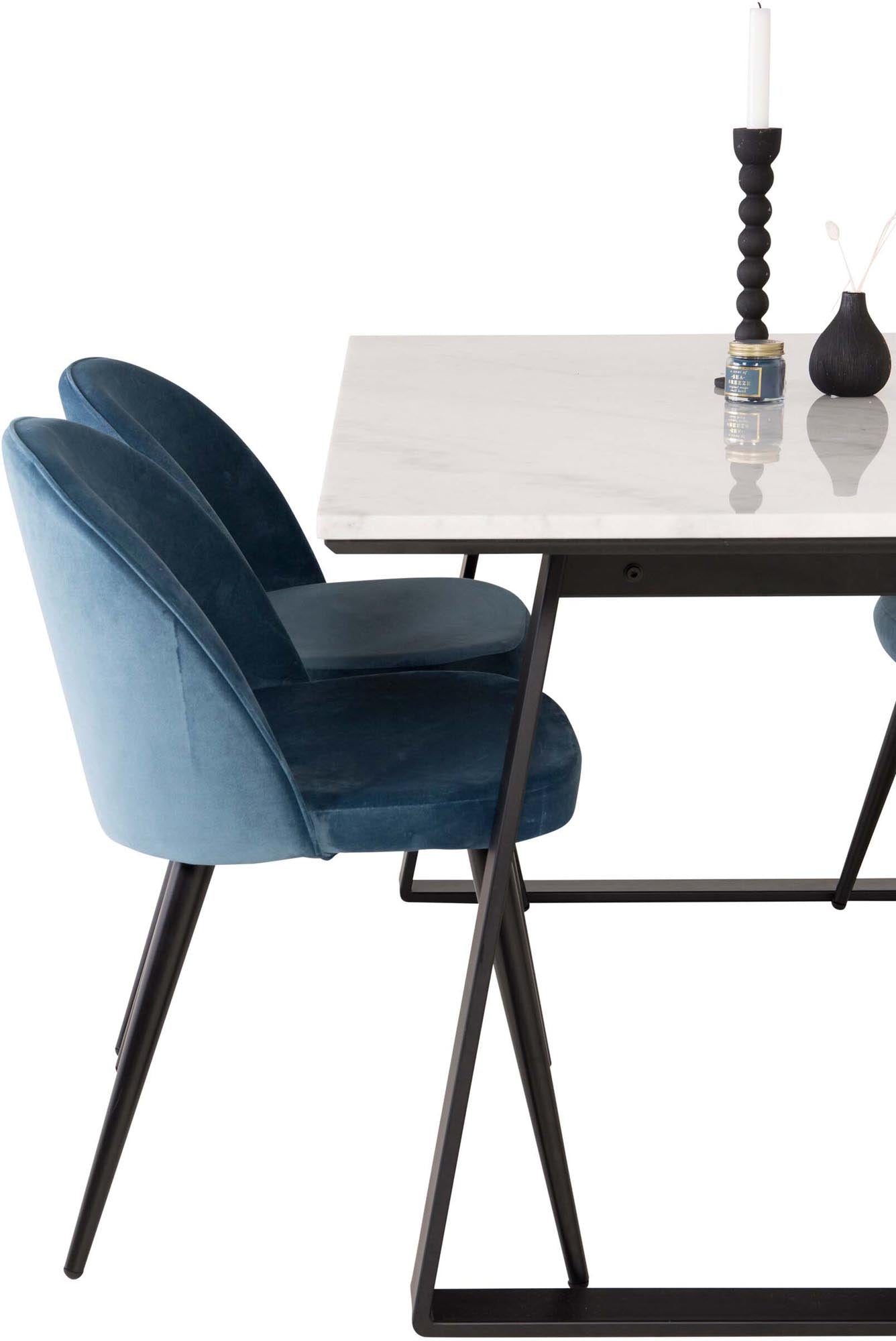 Luxuriöses Estelle Esszimmerset: 140cm Tisch mit 4 Samtstühlen.