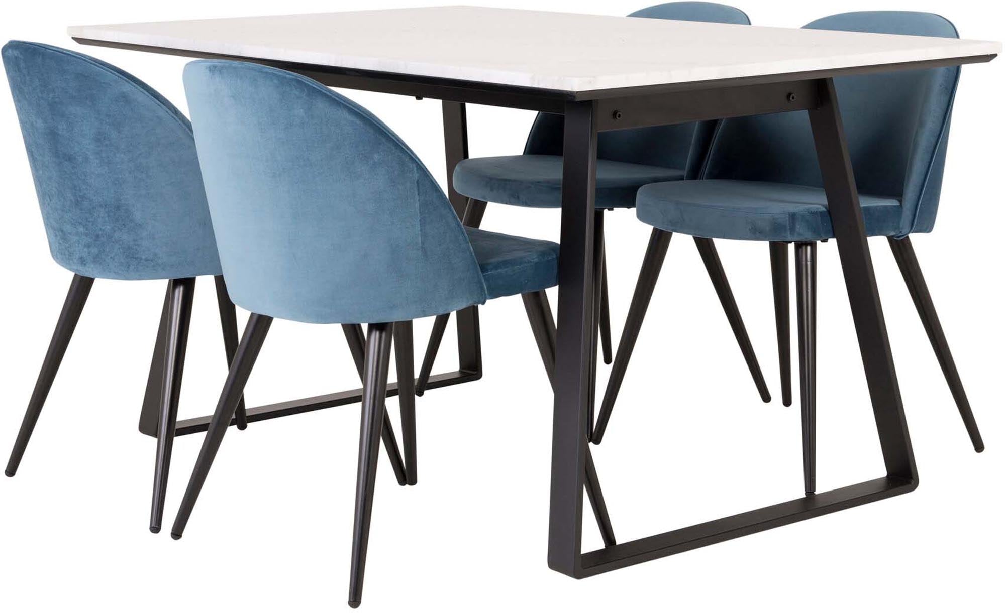 Erleben Sie das Estelle Esszimmerset von Venture Home: Ein stilvoller Esstisch und elegante Velvet-Stühle für gesellige Momente und Komfort.