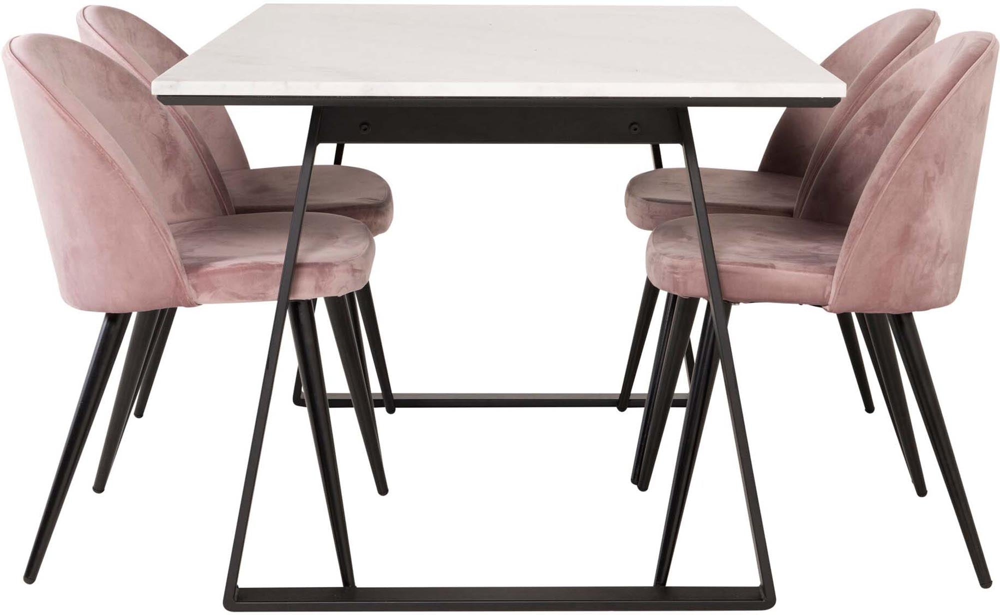 Estelle Esszimmerset: 140cm Tisch & 4 luxuriöse Samtstühle.