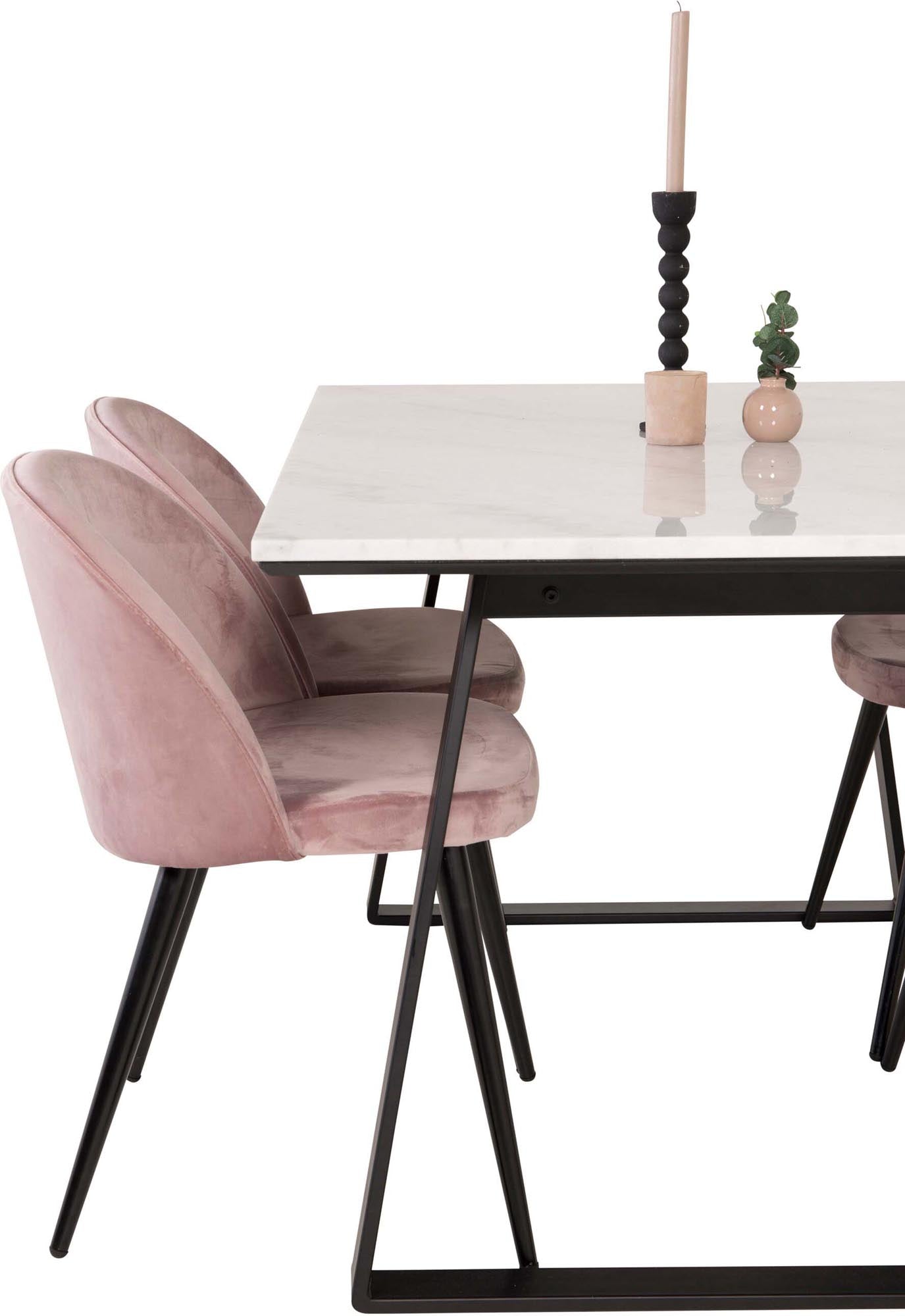 Estelle Esszimmerset: 140cm Tisch & 4 luxuriöse Samtstühle.