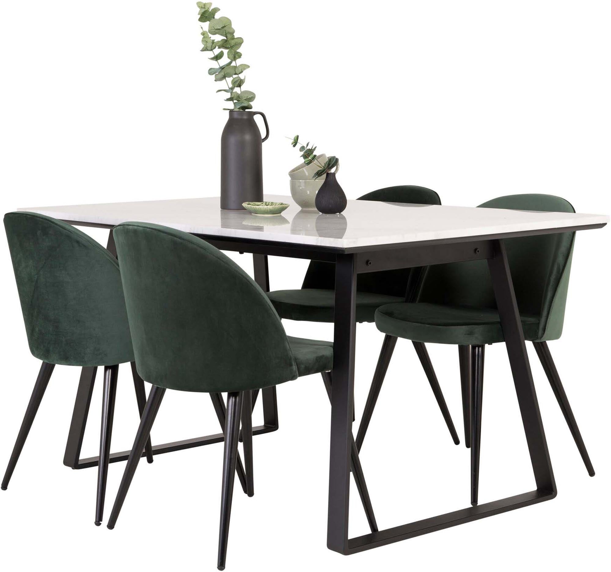 Elegantes Esszimmerset Estelle mit 4 samtigen Stühlen, 140cm Tisch.