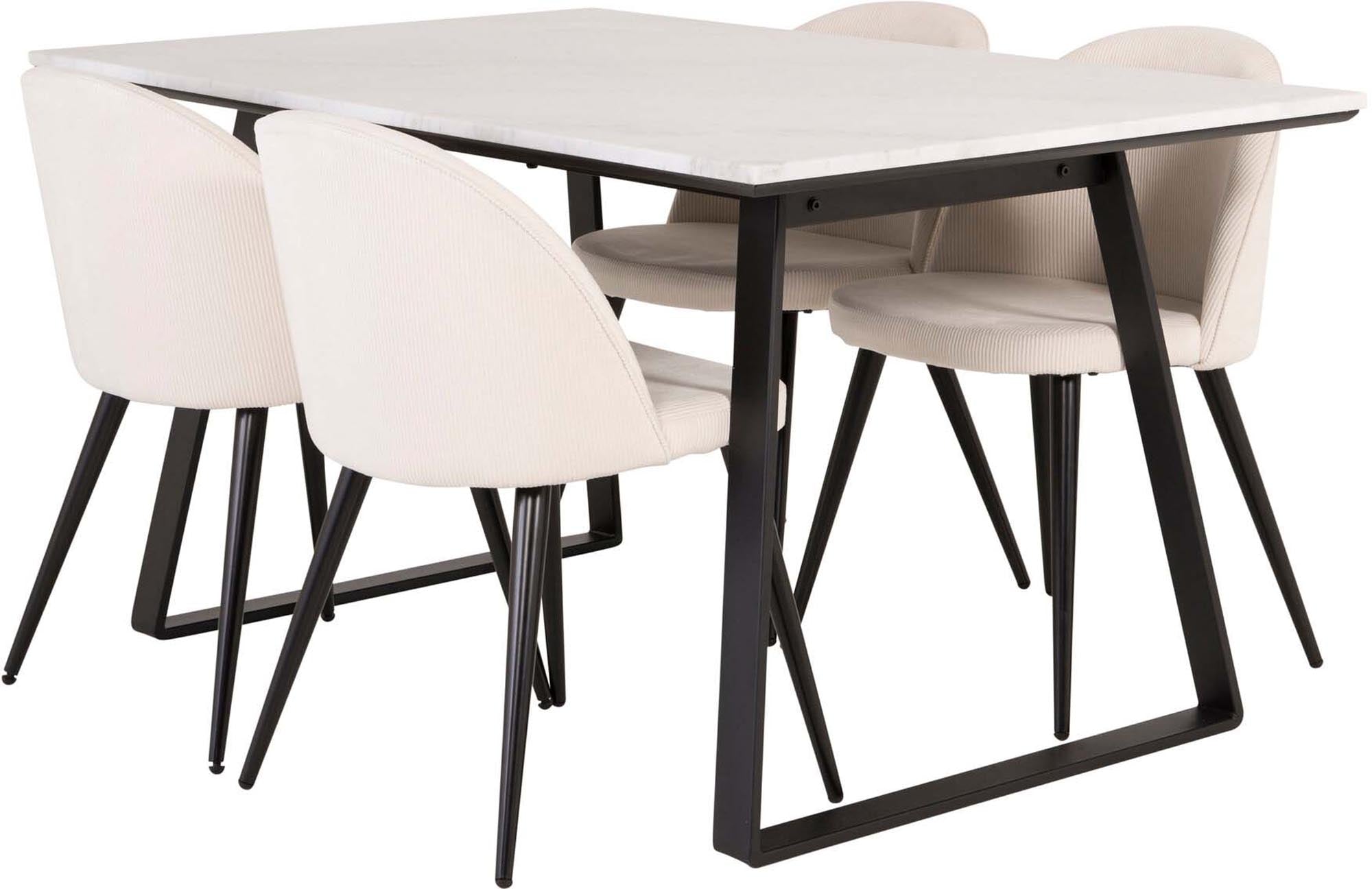 Stilvolles Estelle Esszimmerset mit 4 Samtstühlen, 140cm Tisch.