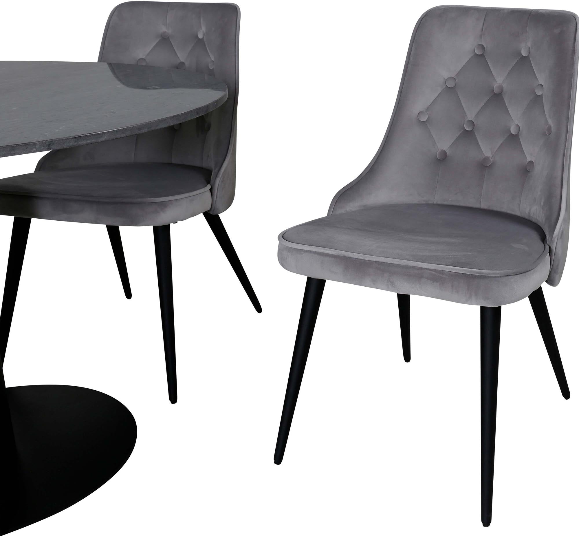 Stilvolles Estelle Esszimmerset mit elegantem Marmor-Tisch und 4 luxuriösen Velvet-Stühlen für gemütliche Dinner und festliche Anlässe.