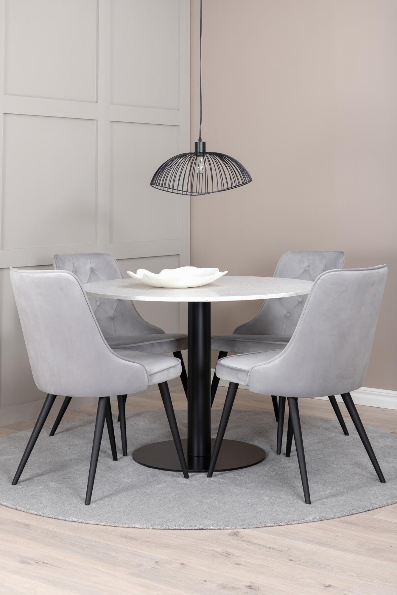 Elegantes Razzia Esszimmerset mit Samtstühlen, 106cm Tisch, stilvoll und komfortabel, ideal für gesellige Anlässe.