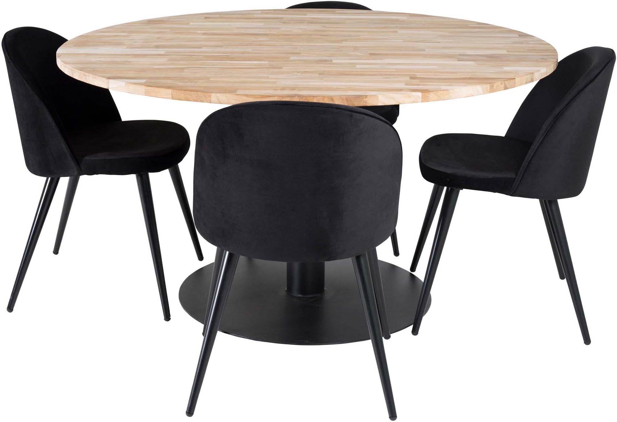 Elegantes Cirebon Esszimmerset: Runder Tisch mit 4 Samtstühlen.