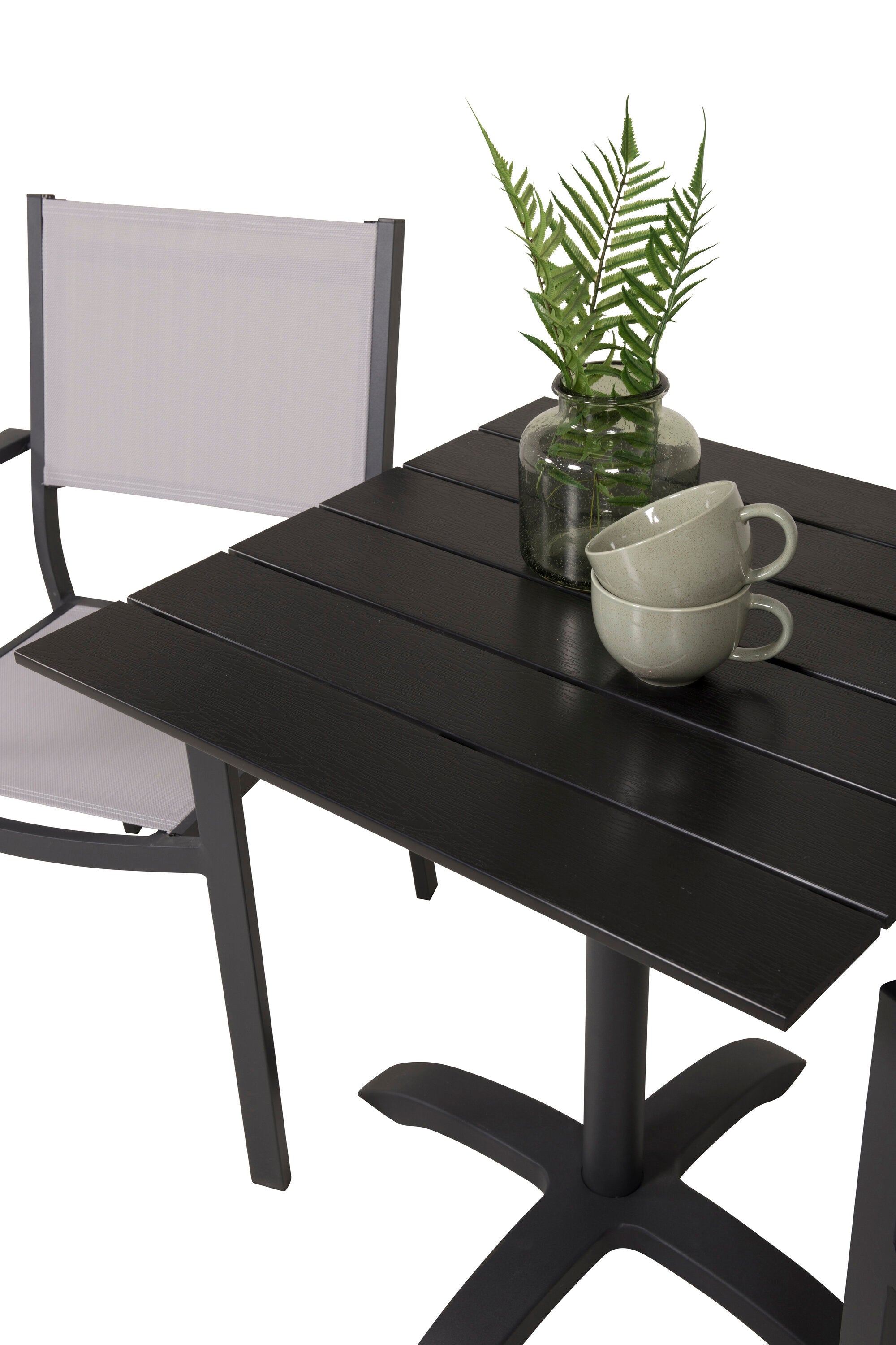 Colorado - Café-Tisch - 70*70 - Matt Schwarz / Schwarzes Aintwood+Copacabana Armstuhl in 0/0 präsentiert im Onlineshop von KAQTU Design AG. Gartentischset ist von Venture Home