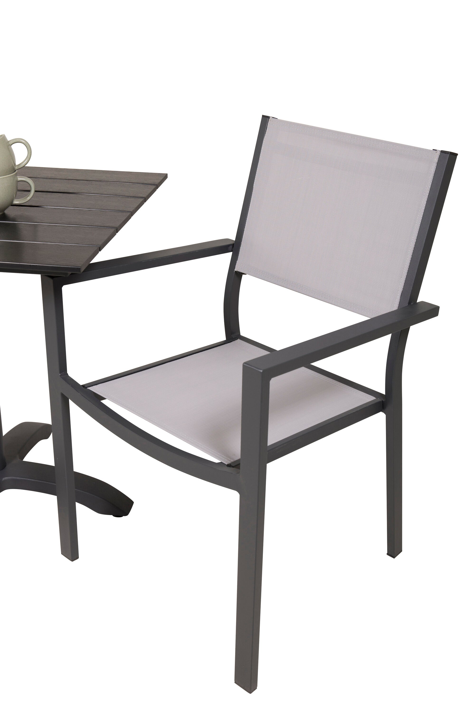 Colorado - Café-Tisch - 70*70 - Matt Schwarz / Schwarzes Aintwood+Copacabana Armstuhl in 0/0 präsentiert im Onlineshop von KAQTU Design AG. Gartentischset ist von Venture Home