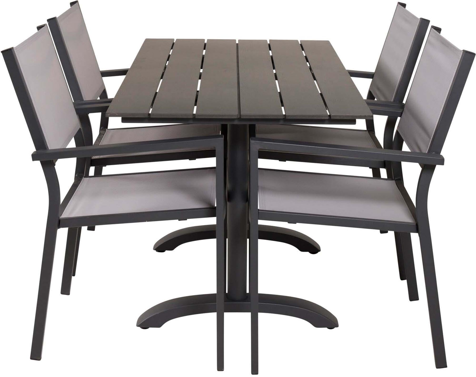 Entdecken Sie das Denver Outdoor-Tischset + Copacabana 120cm/4St. von Venture Home – ideal für Balkon, Terrasse und Garten. Stilvoll, robust und komfortabel!