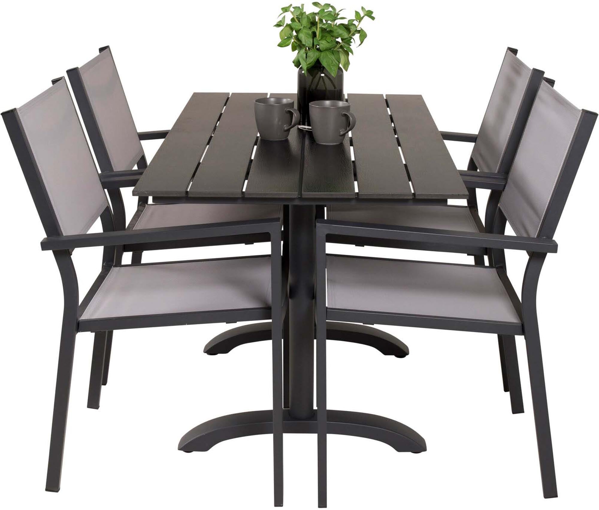 Stylisches Denver Outdoor-Tischset mit Copacabana-Stühlen für 4 Personen. Perfekt für gesellige Abende im Freien und entspannte Sommermomente.